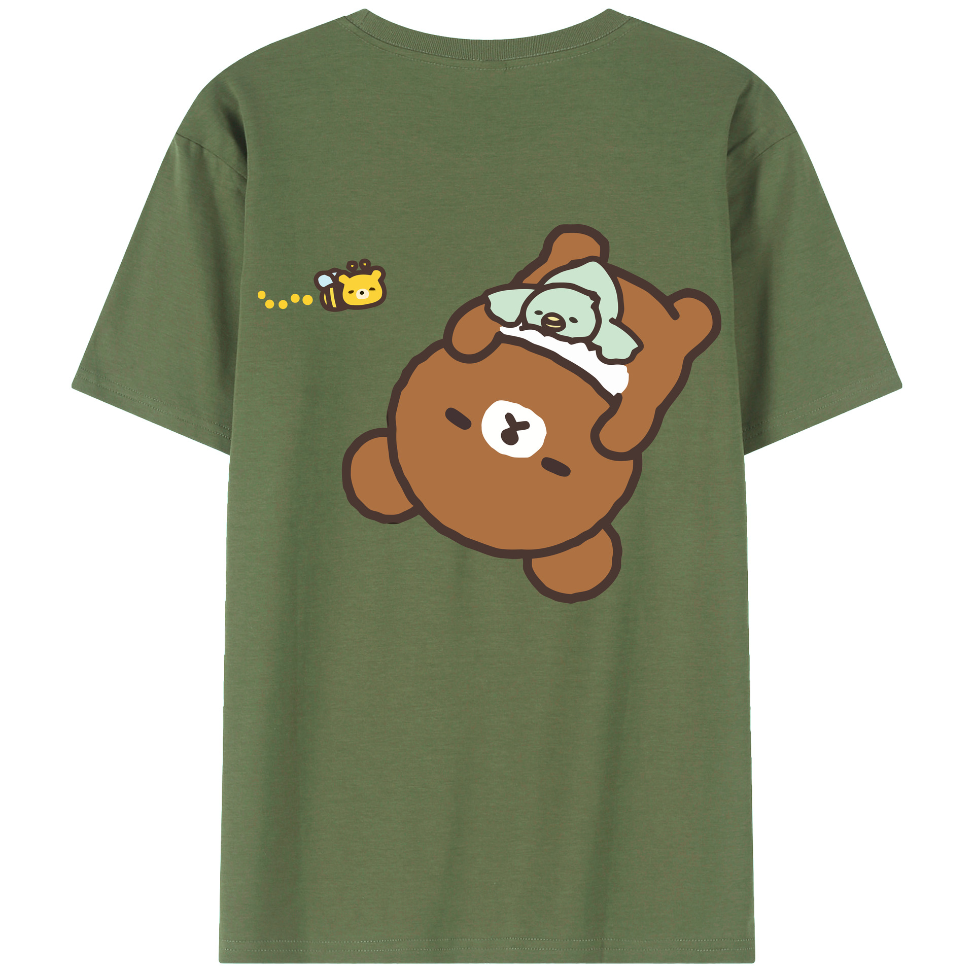 （画像用） リラックマ リラックマ キイロイトリ Rilakkuma Korilakkuma Kiiroitori 綿100％ メンズ半袖Tシャツ（バックプリント） 通気性
